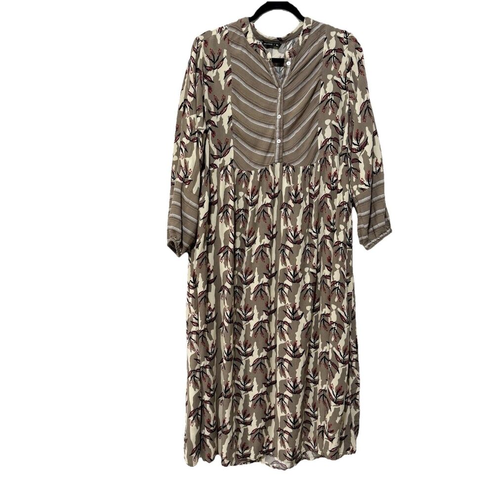 Zudio XL Boho Midi Dress Floral Print Button Front Long Sleeve 100% Viscose